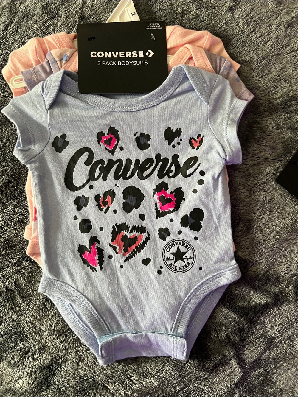 Converse Baby One-Piece Bodysuit Trio with Light Blue Graphic